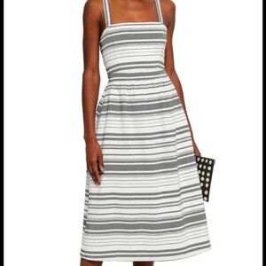 Joie Gray Cream Pleated Midi Sundress Size 2 Cotton Sleeveless Elegant Chic
